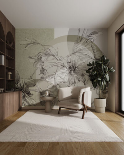 Tender lily flowers with geometric elements wall mural for the living room