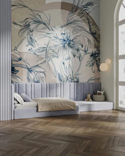 Tender flowers with geometric elements wall mural for a children's room