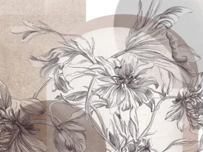 Tender brown flowers with geometric elements wall mural