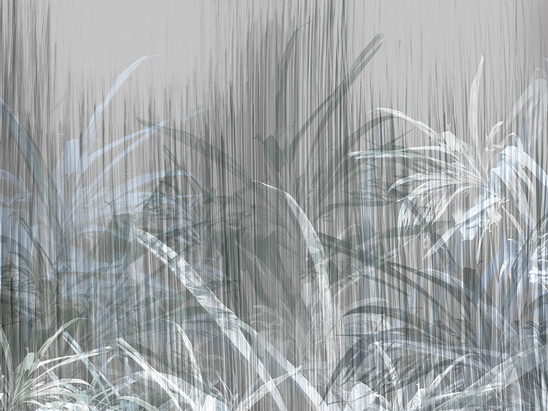 Tropical leaves with textured filter wall mural in gray colors