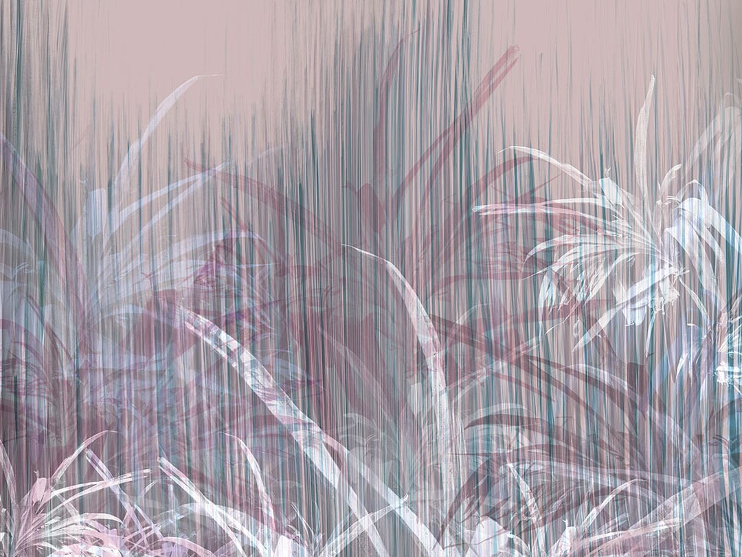 Tropical leaves with textured filter wall mural in purple colors