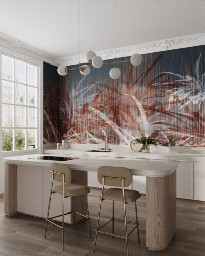 Tropical leaves with dark textured filter wall mural for the kitchen