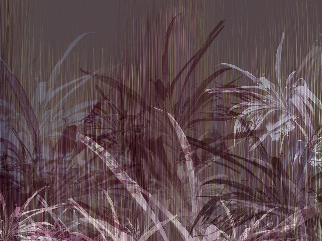 Violet and gray tropical leaves with dark textured filter wall mural