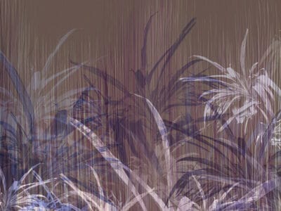Violet and brown tropical leaves with dark textured filter wall mural
