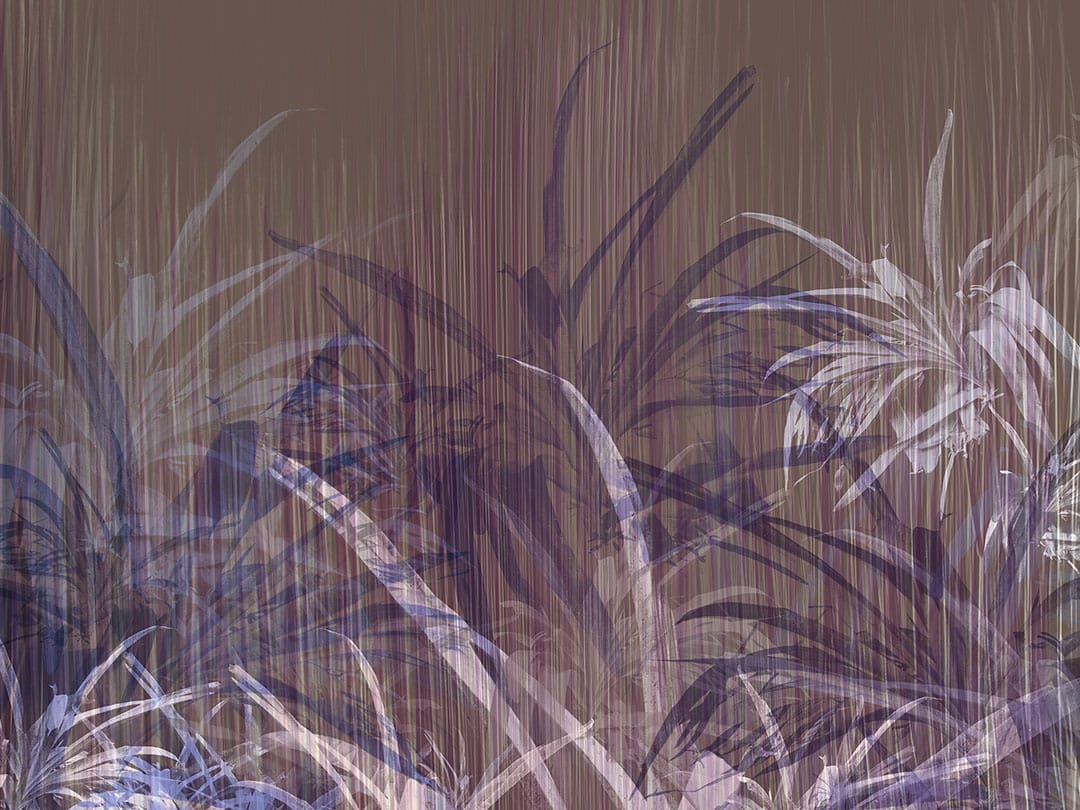 Violet and brown tropical leaves with dark textured filter wall mural