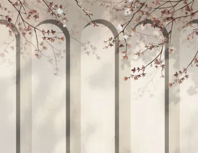 Geometric light art-deco arches with tender flowers wall mural
