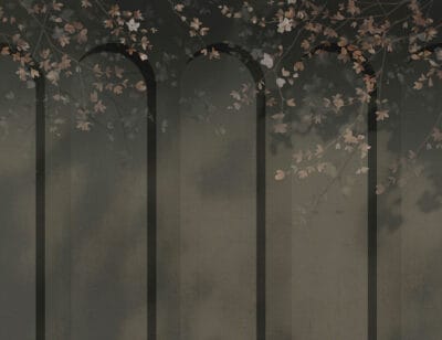 Geometric gray art-deco arches with tender flowers wall mural