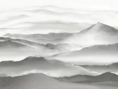 Watercolor gray mountains in the fog wall mural