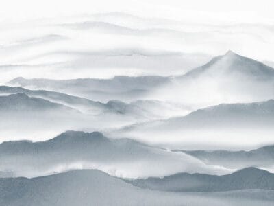 Watercolor blue mountains in the fog wall mural