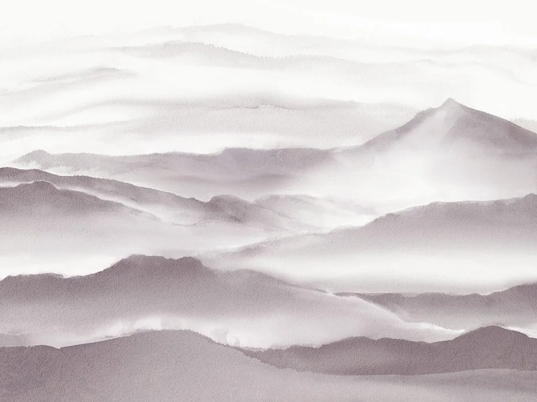 Watercolor dark mountains in the fog wall mural
