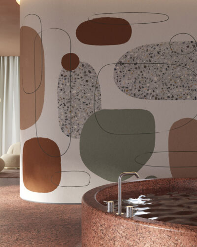 Wall mural for the bathroom with abstract geometric shapes and stone textures