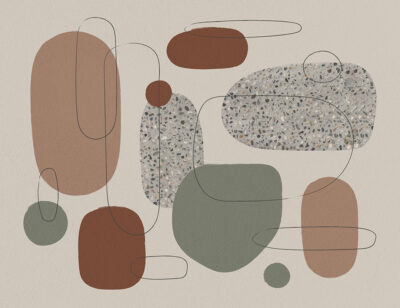Wall mural with abstract geometric shapes and stone textures