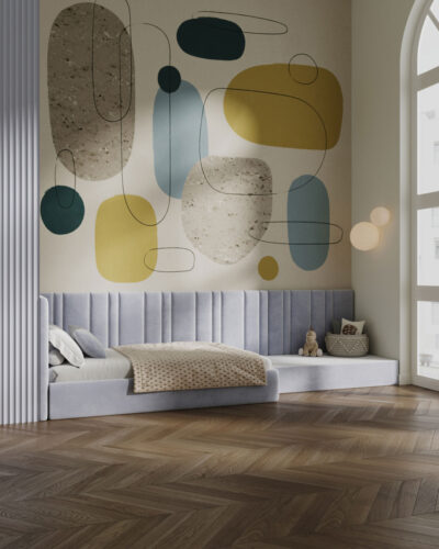 Abstract geometric shapes with stone textures wall mural for the children's room