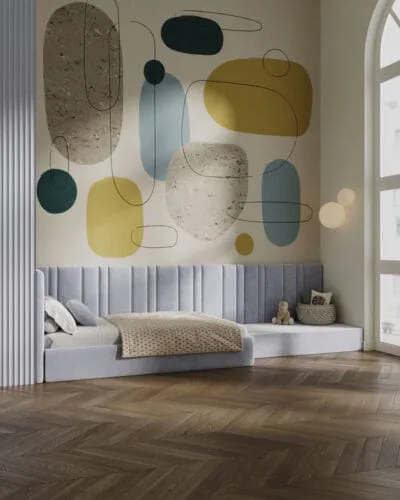 Abstract geometric shapes with stone textures wall mural for the children's room