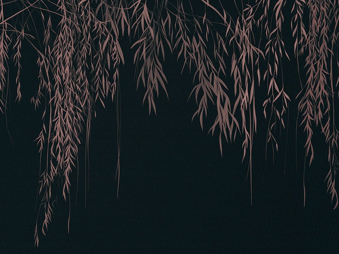 Wall mural fragile pink branches with leaves on a dark concrete wall