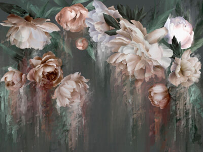 Wall mural lush peonies on a dark gray background