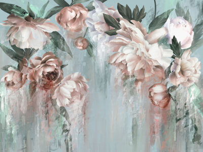 Wall mural lush peonies on a light blue background