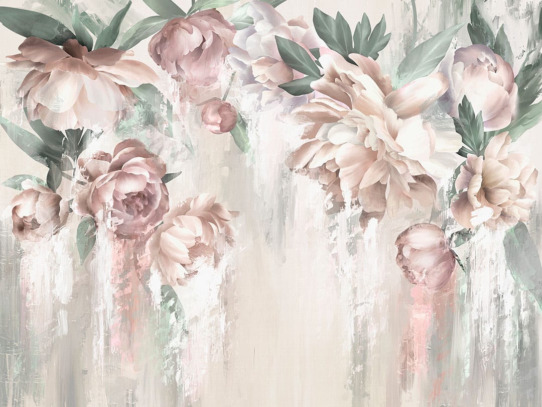 Wall mural lush peonies on a light pink background