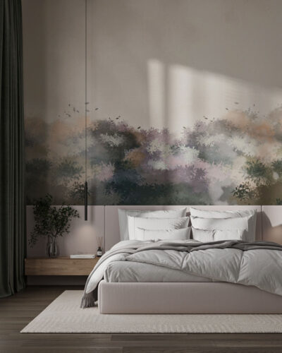 Wall mural for the bedroom with painted colorful tree branches