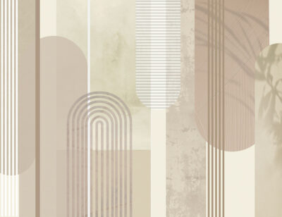 Wall mural with beige textured geometric arches