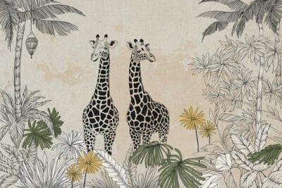 Wall mural graphic giraffes in the jungle on the textured background