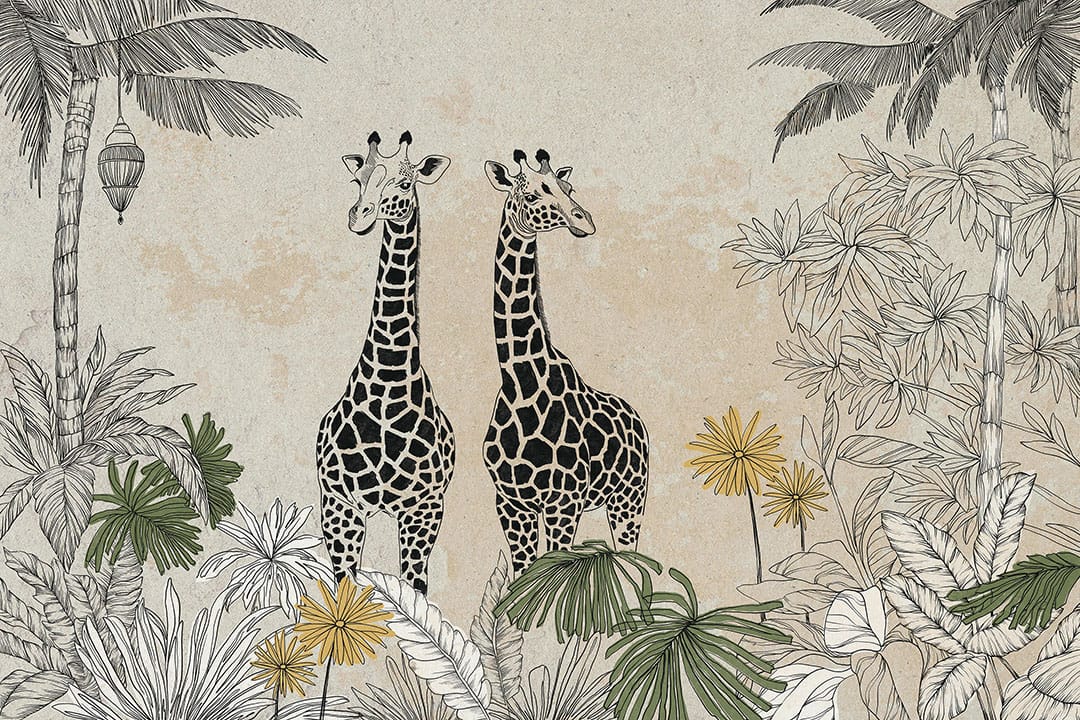 Wall mural graphic giraffes in the jungle on the textured background